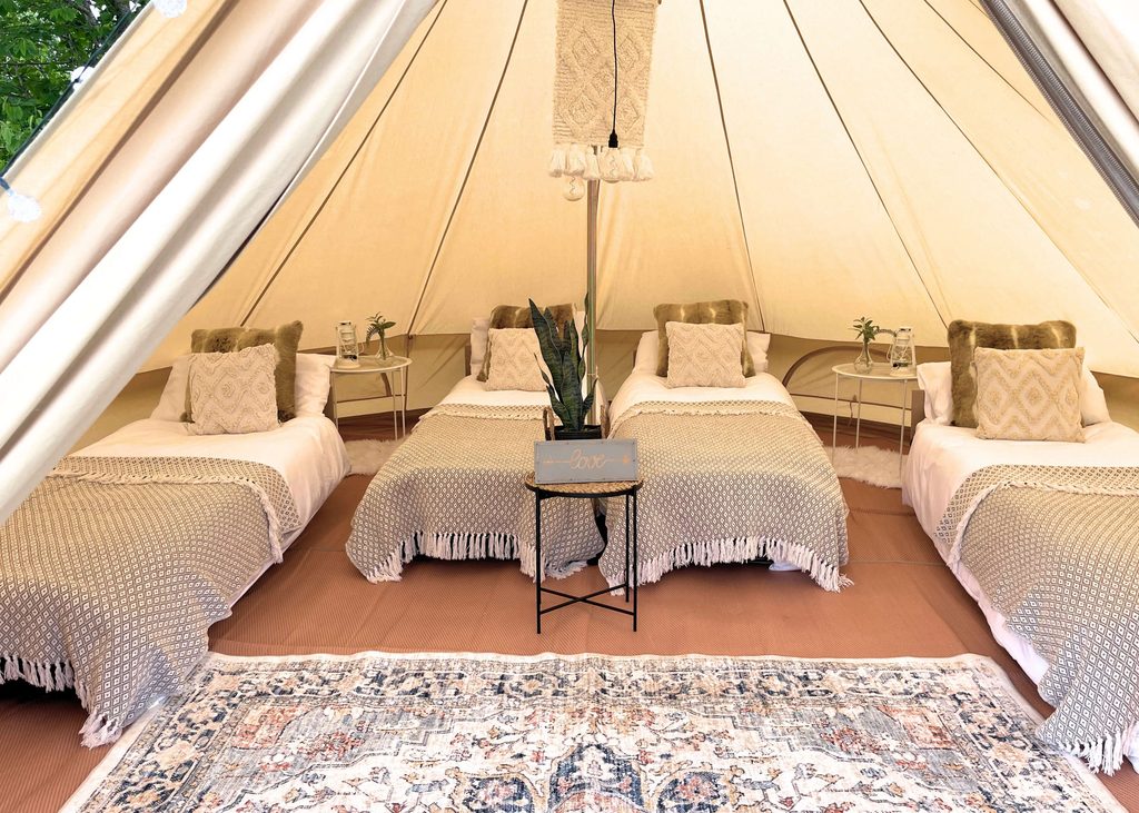 Bell tent signature decor with boho styling, for four guests